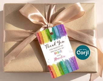 Rainbow Birthday Favor Tag: Editable Printable Gift Tag (Instant Download)