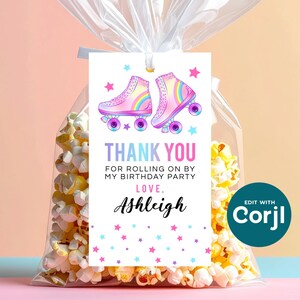 Roller Skating Birthday Favor Tag: Editable Printable (Instant Download) image 5