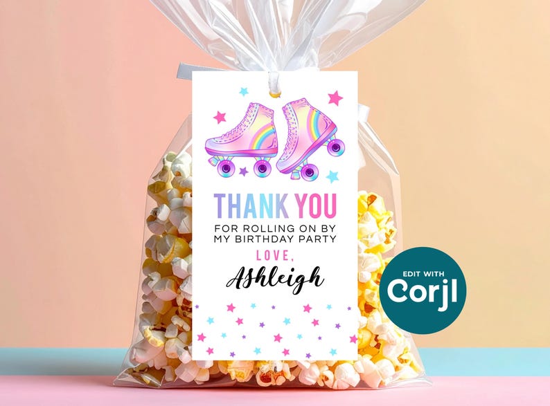 Roller Skating Birthday Favor Tag: Editable Printable (Instant Download) image 5