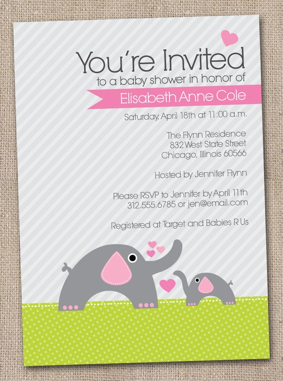 Items similar to Printable Baby Shower Invitation Pink and Grey