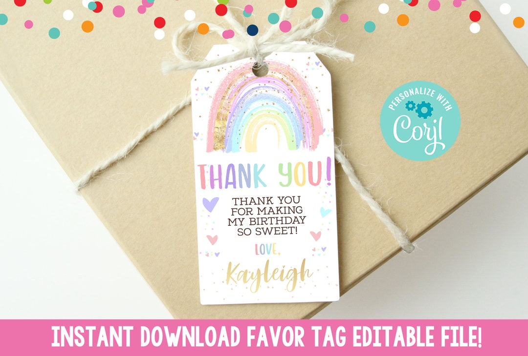 Editable Pastel Rainbow Favor Tag, Instant Download Birthday Party ...