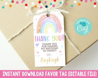 Editable Pastel Rainbow Favor Tag, Instant Download Birthday Party Favor Tag, Printable Girls Rainbow Gift Tag, Baby Shower Favor Tag PDF