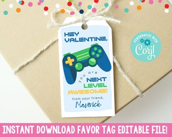 Editable Gamer Valentines Day Cards, Printable Boys Video Game Controller Valentines Day Tags, Instant Download Next Level Gamer Valentines