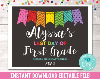 Printable Girls Last Day of School Photo Prop Sign, Instant Download Rainbow Last Day of School Sign, Editable Last Day of School Sign