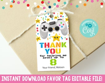 Instant Download Boys Video Game Favor Tag, Editable Video Game Gamer Birthday Party Gift Tag Printable PDF, Gaming Birthday Party Favor Tag