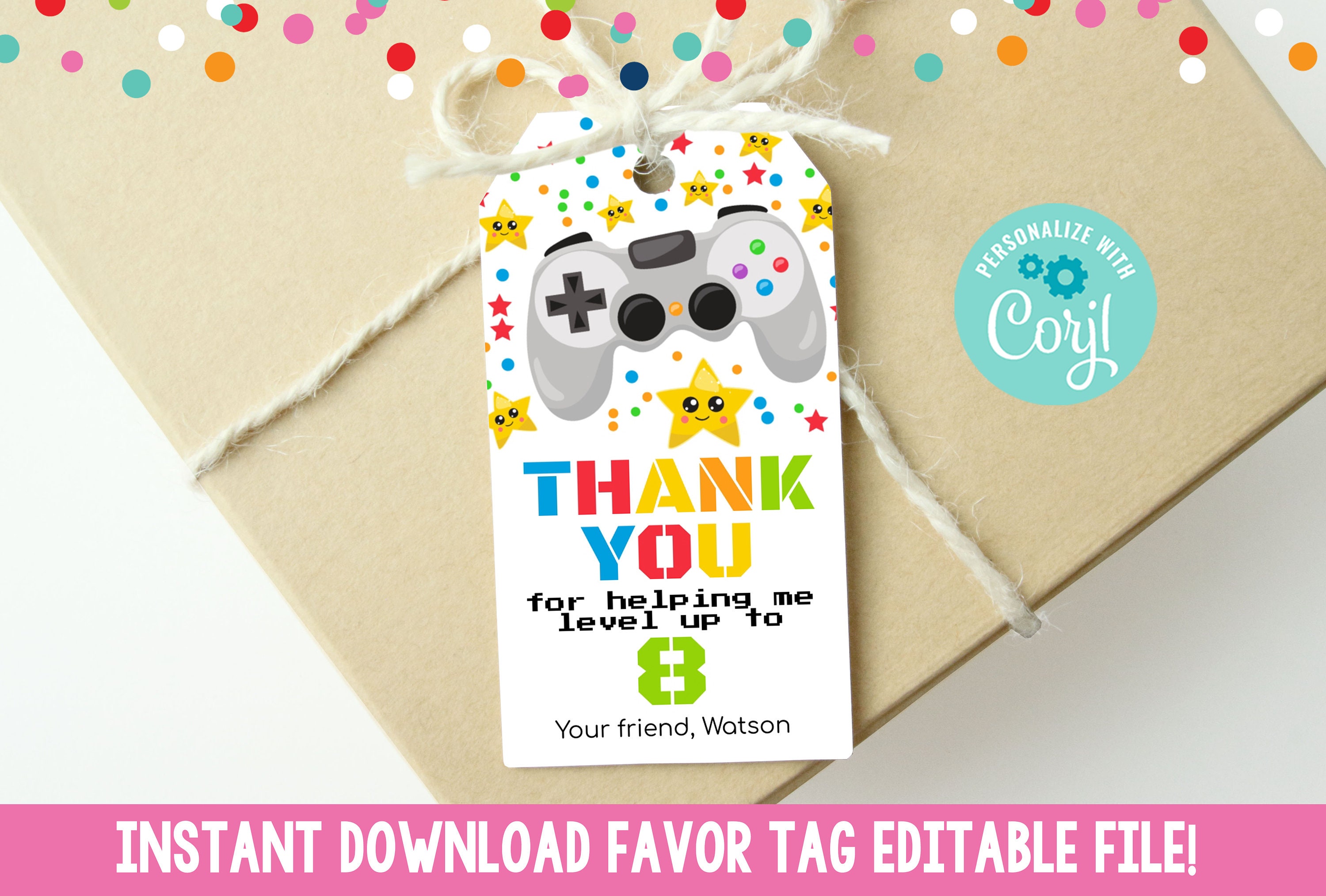 Gamer Birthday Party Favor Tag Digital Template Online Gaming 