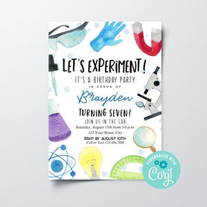 Boys Science Birthday Party Invitation, Editable Science Lab Birthday Party Invite, Printable Science Experiment Birthday Party Invitation