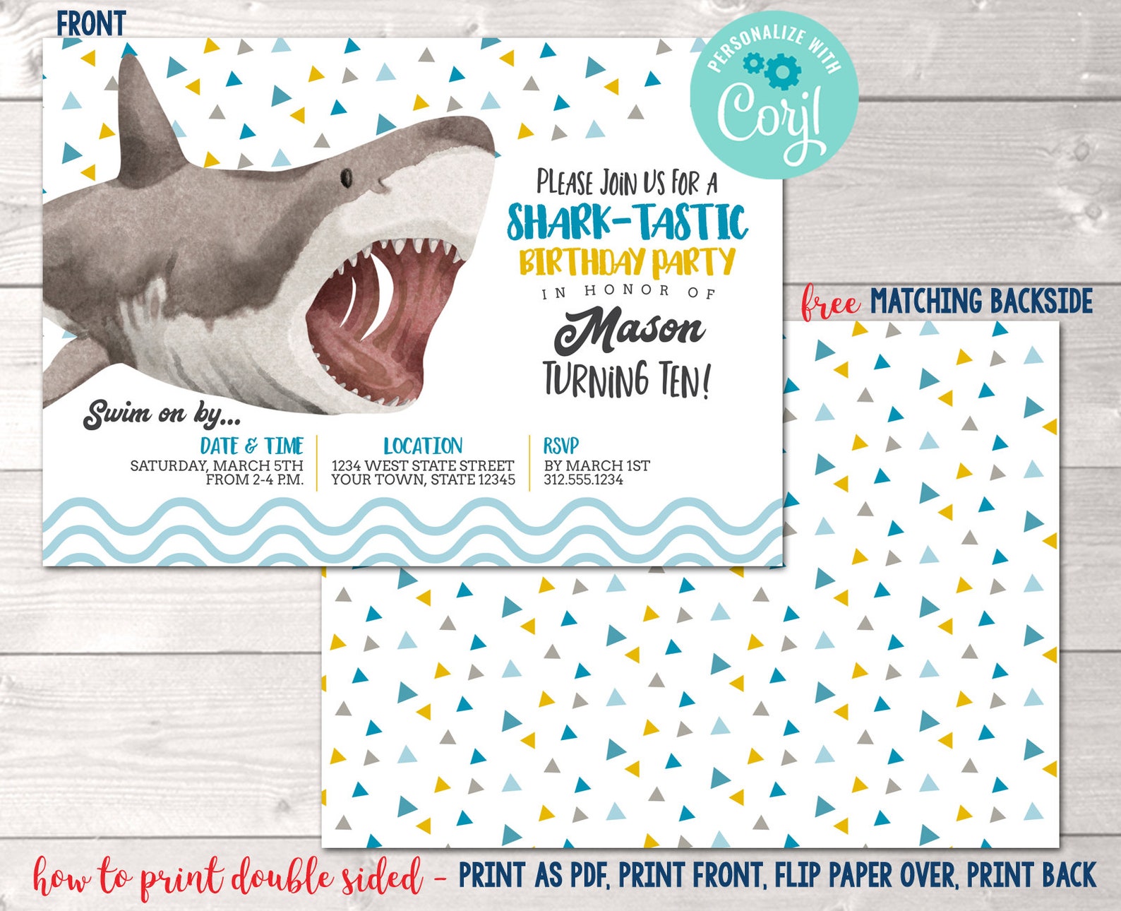 Printable Shark Birthday Party Invitation Boys Editable Shark | Etsy