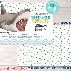 Printable Shark Birthday Party Invitation, Boys Editable Shark Birthday ...