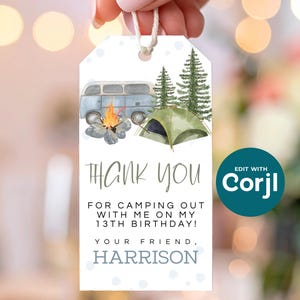 Camping Birthday Favor Tag: Adventure Gift, Editable (Digital File) image 6