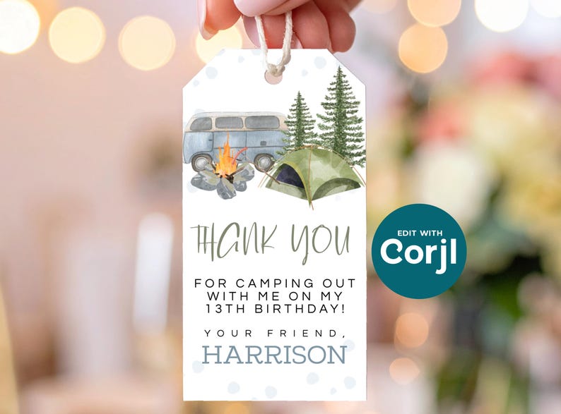 Camping Birthday Favor Tag: Adventure Gift, Editable (Digital File) image 6
