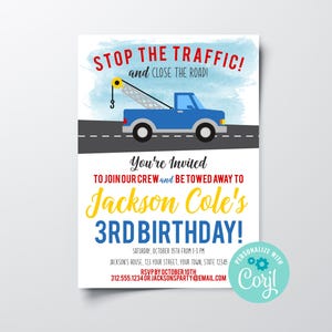 Tow Truck Birthday Party Invitation, Editable Tow Truck Birthday Invitation, Printable Boys Birthday Party Invitation Instant Download PDF