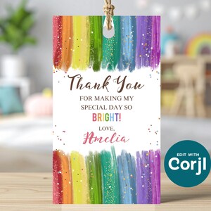 Rainbow Birthday Favor Tag: Editable Printable Gift Tag (Instant Download) image 8