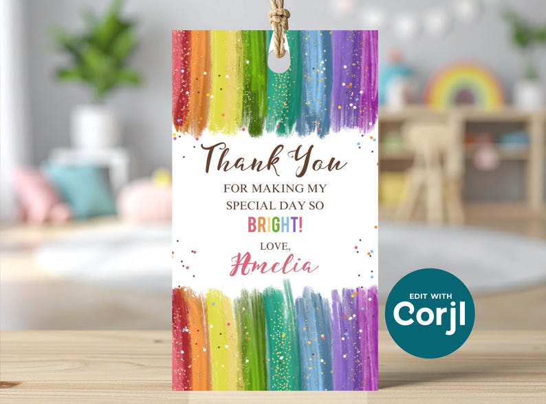 Rainbow Birthday Favor Tag: Editable Printable Gift Tag (Instant Download) image 8