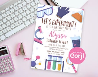 Science Birthday Party Invitation: Editable Experiment Lab (Digital File) Print or Text