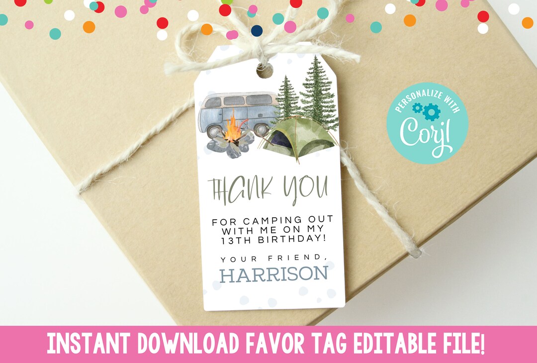 Printable Camping Birthday Party Favor Tag, Camping Woods Adventure ...