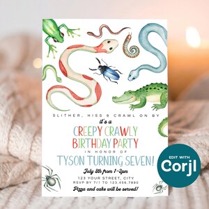 Reptile Birthday Party Invitation: Snakes, Spiders, Frog (Printable) Print or Text image 8