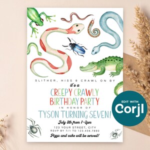 Reptile Birthday Party Invitation: Snakes, Spiders, Frog (Printable) Print or Text image 10