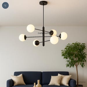 Stilnovo-Style Sputnik Chandelier with Six Globes – Brass finish, sleek look