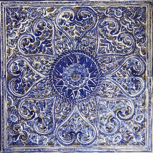 The Victoria Mandala Handmade Bed Headboard with Lotus Carved Panels