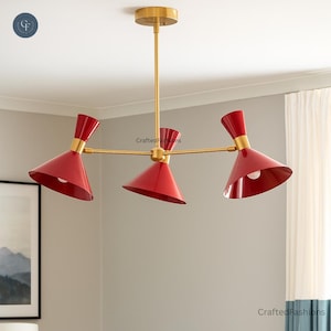 3-Arm Brass Pendant Chandelier in Mid-Century Style