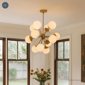 12 Globe Brass Chandelier: Mid Century Sputnik Lighting