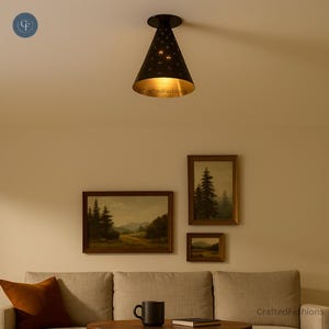 Cone Ceiling Light with Mid-Century Modern Raw Brass Sputnik Design
