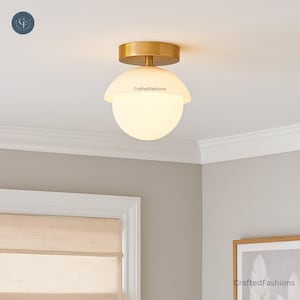 Mid-Century Brass Sputnik Ceiling Light with a Glass Cone