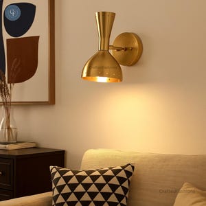 Handmade vintage light wall fixture with raw brass, mid-century Sputnik design