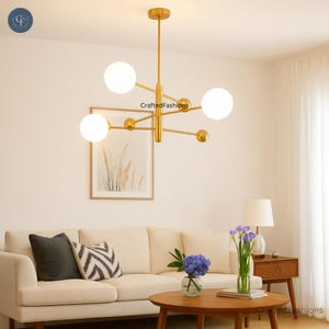 Handcrafted Raw Brass Sputnik Chandelier: Mid-Century Modern 3-Light Pendant