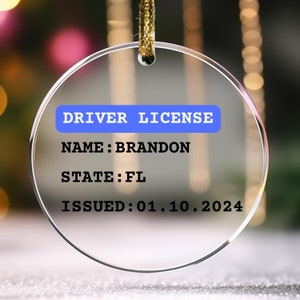 Driver License Ornament, Driver License Gift, Driver&#39;s License Personalized Christmas Tree Ornament, Drivers License Christmas Ornament