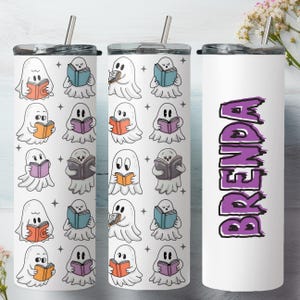 Reading Ghosts Tumbler 20 oz, Cute Halloween Book Lover Cup, Ghost Book Club Mug, Spooky Bookish Tumbler, Fall Halloween Gift for Reader