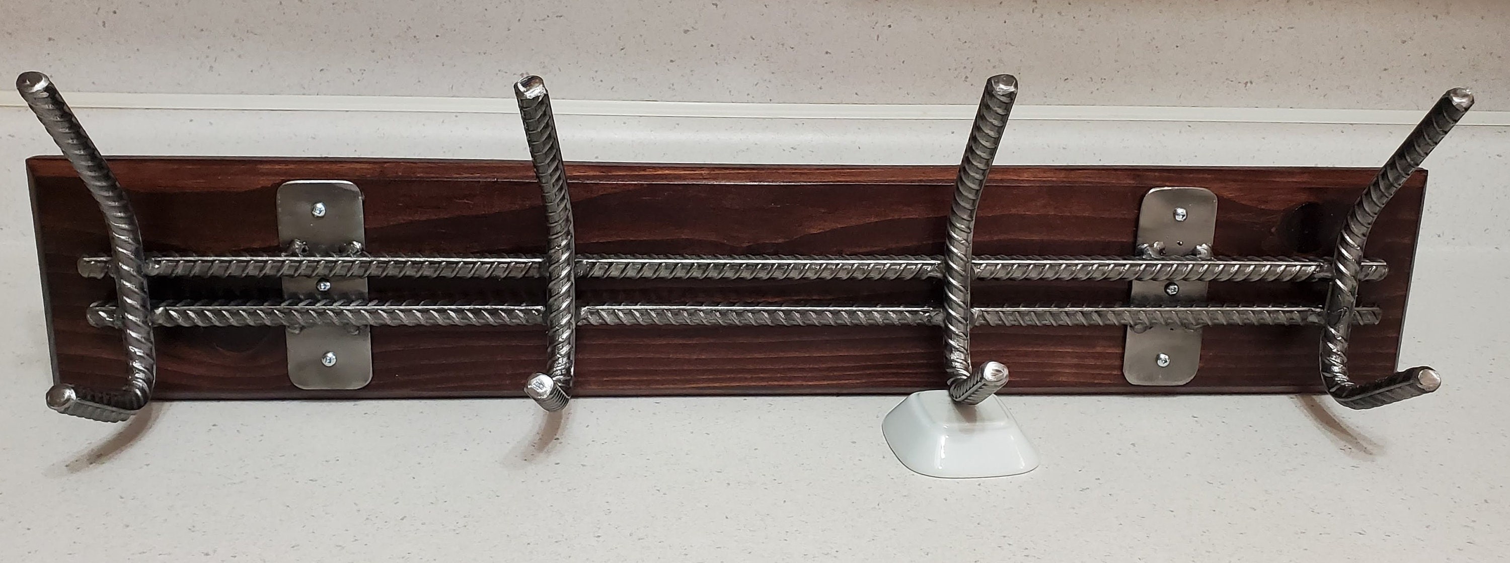 Industrial Style Coat Rack- 4 Hook Double Rebar With Pine Backboard - Etsy