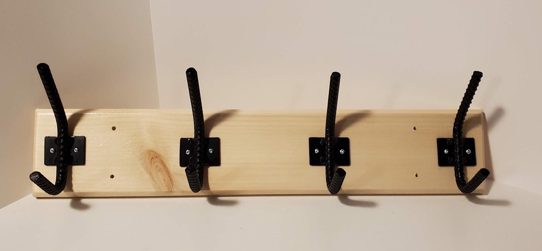 Coat Rack - 4 Black Rebar Hooks Mounted on Pine Backboard - Etsy