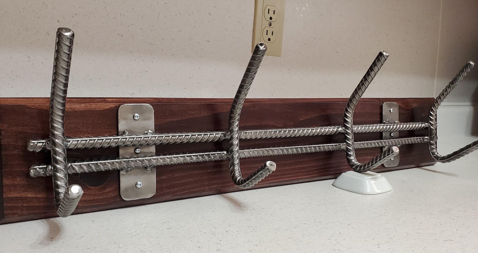 Industrial Style Coat Rack- 4 Hook Double Rebar With Pine Backboard - Etsy