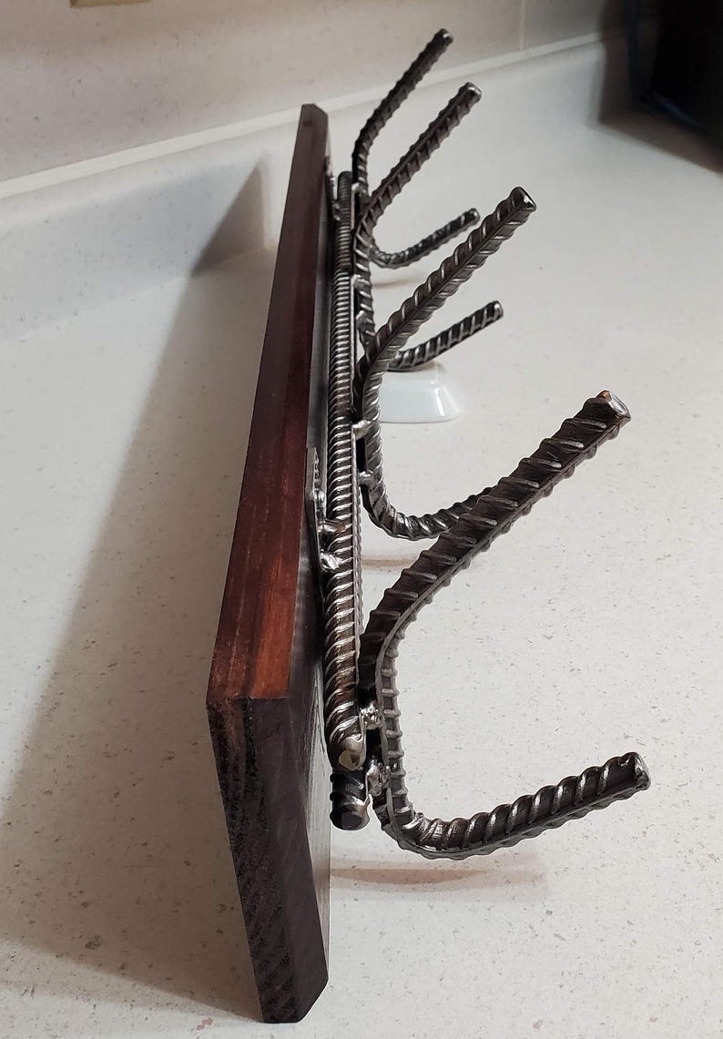 Industrial Style Coat Rack- 4 Hook Double Rebar With Pine Backboard - Etsy