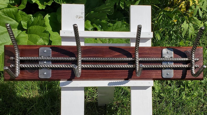 Industrial Style Coat Rack- 4 Hook Double Rebar With Pine Backboard - Etsy