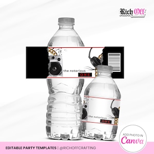 Notorious ONE Water ラベルテンプレート: 90年代ヒップホップ、ボーイズパーティー、1歳の誕生日
