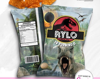Jurassic Park Chip Bag: Dinosaur Birthday, Boy Party, DIY Party Templates