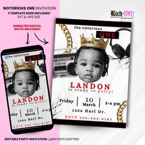 Invito per la festa a tema Notorious ONE, invito modificabile, compleanno hip hop, tema anni '90 per bambini