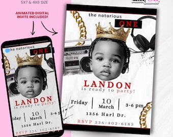 Notorious ONE Party Invitation, Editable Invite, Hip Hop Birthday, 90s Baby Theme