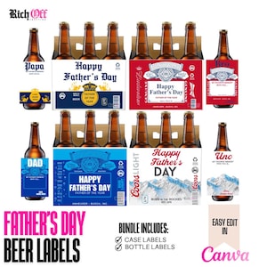 父の日ビールラベル、ビールテンプレート、編集可能、Canva、お父さんへのプレゼント、ステッカー、即時ダウンロード、PNG