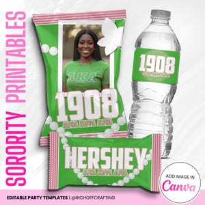 AKA Party Favors, Sorority Templates, Chip Bag, Water Label, Candy Wrapper, Canva Design image 2