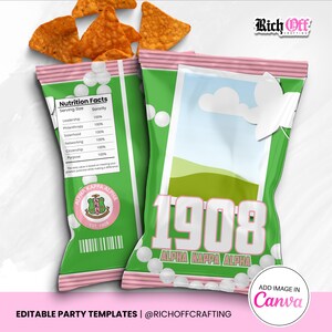 AKA Party Favors, Sorority Templates, Chip Bag, Water Label, Candy Wrapper, Canva Design image 3