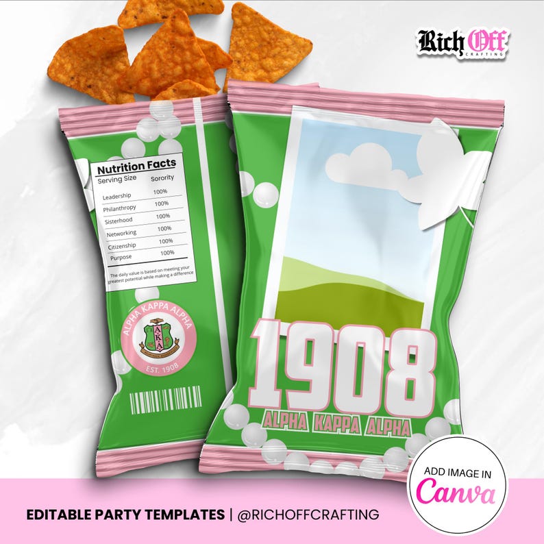 AKA Party Favors, Sorority Templates, Chip Bag, Water Label, Candy Wrapper, Canva Design image 3
