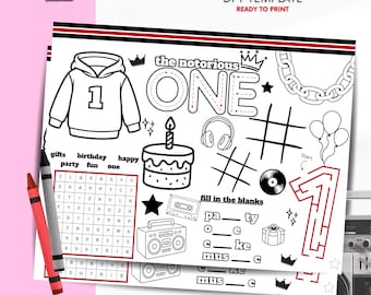 The Notorious One, Kid Activity Mat, Boy Party Favors Templates, Hip Hop Theme, 90's Theme