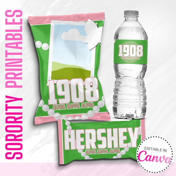 AKA Party Favors, Sorority Templates, Chip Bag, Water Label, Candy Wrapper, Canva Design