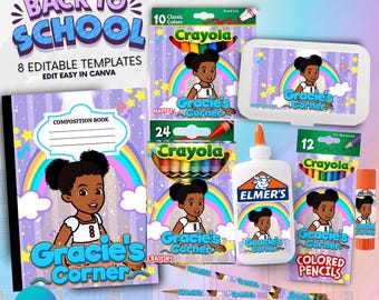 Back To School Templates, Gracie Corner, Custom School Supply Labels, Composition Notebook Cover