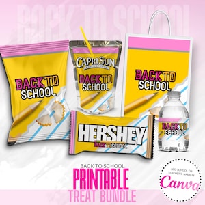 Back To School, Party Favor Templates, Welcome Back, Chip Bag, Gift Bag, Water Bottle Labels, Candy Wrapper, Juice Box, Tshirt