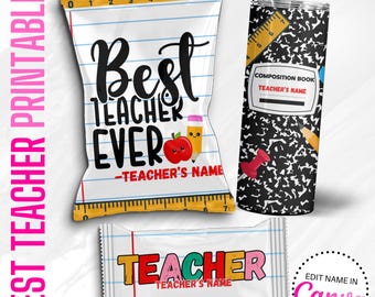Best Teacher Ever Chip Bag & Tumbler Templates, Canva (Digital Download)